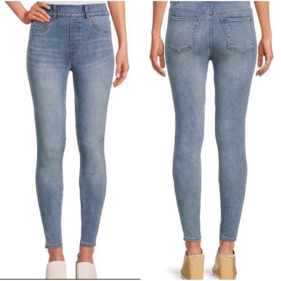 Spanx Pull On Jeans Womens Large Light Wash Vintage High Rise Skinny Stretch - Picture 14 of 14